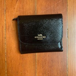 Small Black and Gold Coach Trifold Wallet